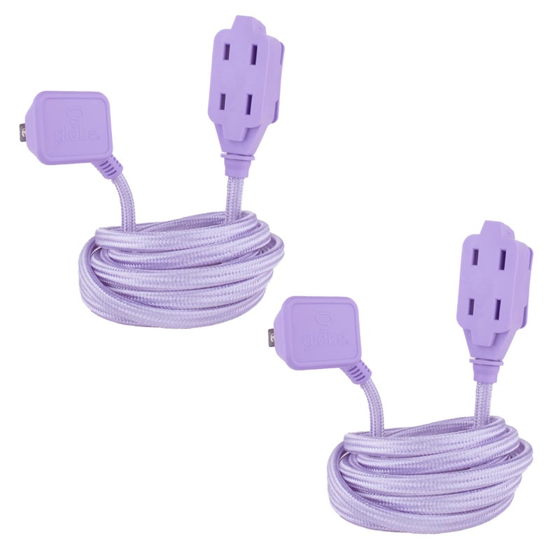 GLOBE Electric 22892 Designer Series 9-ft Fabric Extension Cord, 3 Polarized Outlets, Right Angle Plug, 125 Volts, Metallic Purple - Image 2